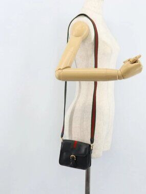 GUCCI Web Sherry Line Bag Leather Black Gold Red